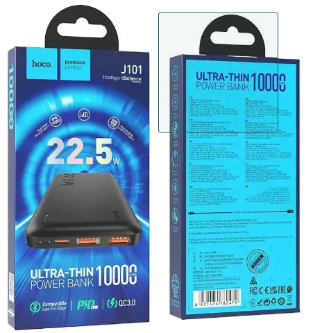 Hoco J101 Ultra Thin 22.5W Full Compatible Power Bank 10000 mAh Black